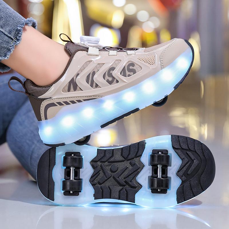 Kids Lights Sports Shoes Rubbing Shoes Charging and Disassembling Four Wheels Slide Shoes LED Kids Glowing Sneakers