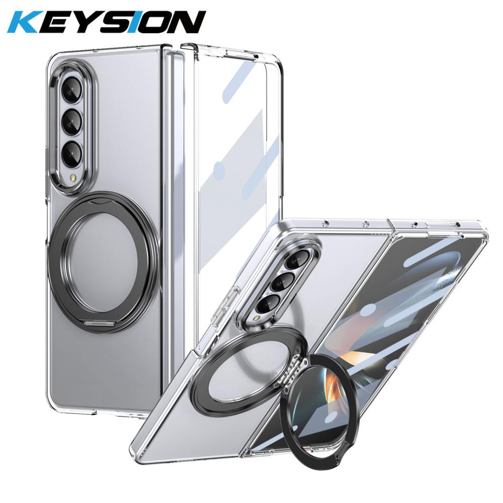 

KEYSION Чехол-подставка с магнитным кольцом, вращающимся на 360°, для Samsung Galaxy Z Fold 4 3 5G, прозрачная накладка для телефона с защитной пленкой для экрана for Galaxy Z Fold 4