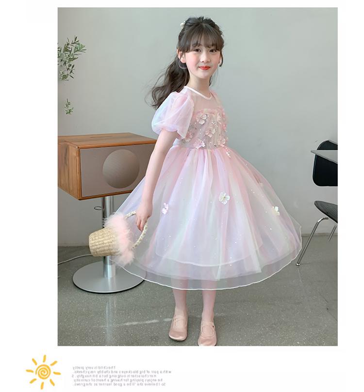 Girls' Princess Dress Summer 2026 New Fashionable Girls' Rainbow Mesh Dress Children's Birthday Dress Dress