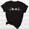 Maycaur Women T Shirt Fashion Dog Heartbeat Print T-shirt Funny 90s Print T Tee Womens Tshirt for Female Red Shirt Clothes Tops