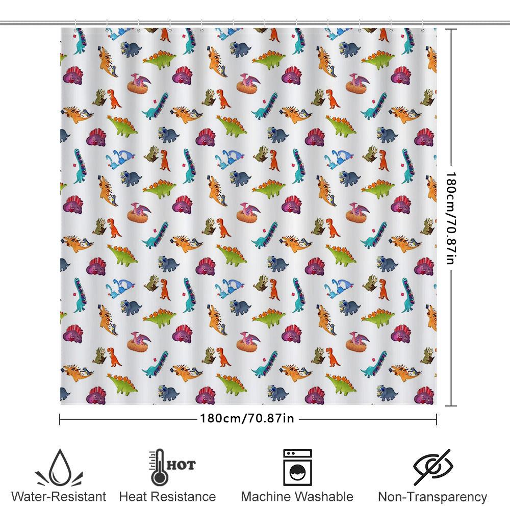 Dinosaur Shower Curtain Waterproof Cute T Rex Jungle Animals Bathroom Decor Set Vintage Farmhouse Coastal Pattern Fabric Backdro