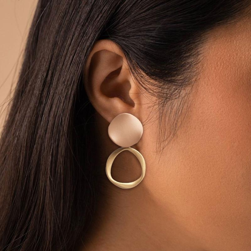 Trendy Round Khaki Dangle Earrings With Sturdy Alloy Construction Alloy Geometric Jewelry For Versatile Styling