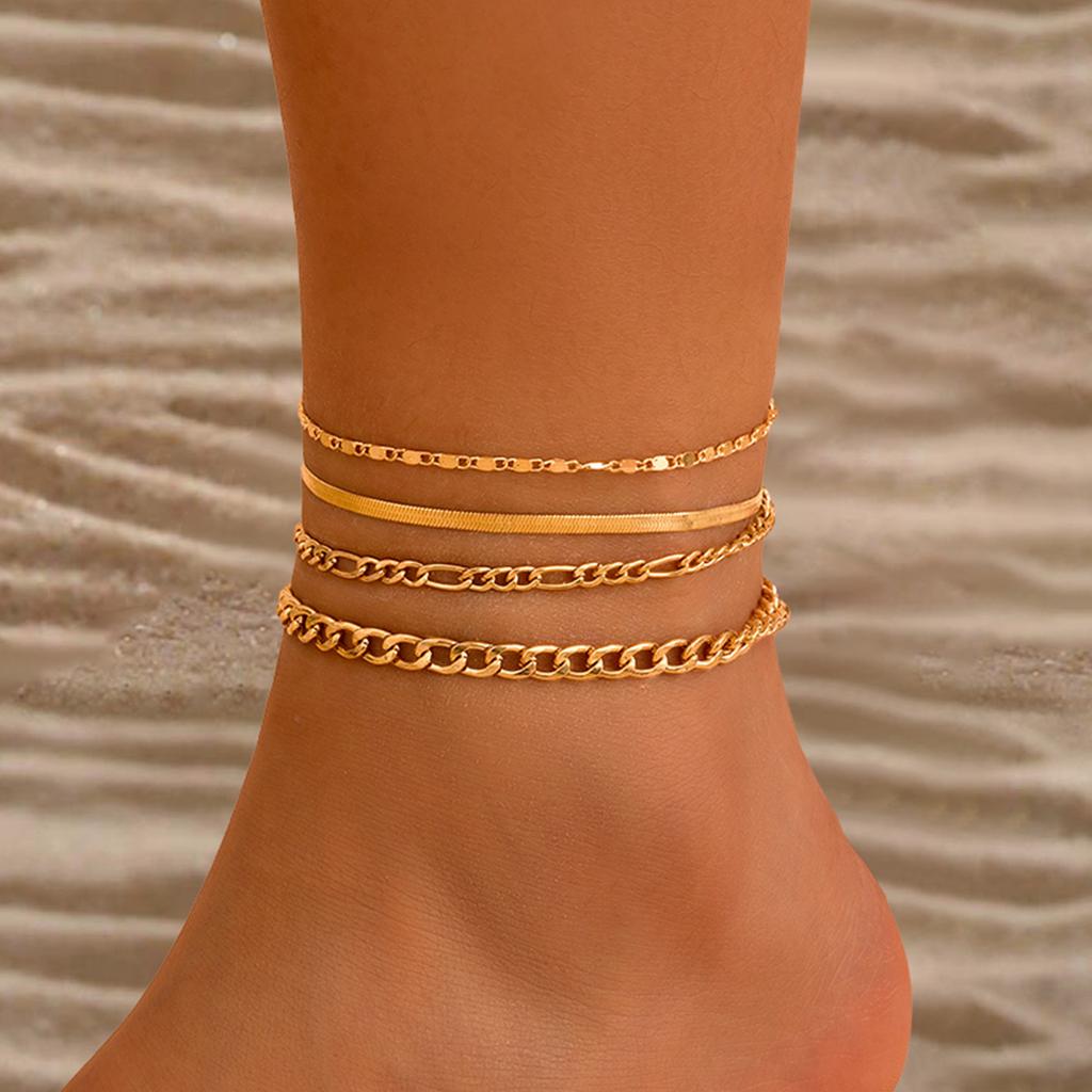 Love Beaded Punk Chain Anklet Set, Hip Hop Personality Snake Bone Chain Foot Jewelry Anklet