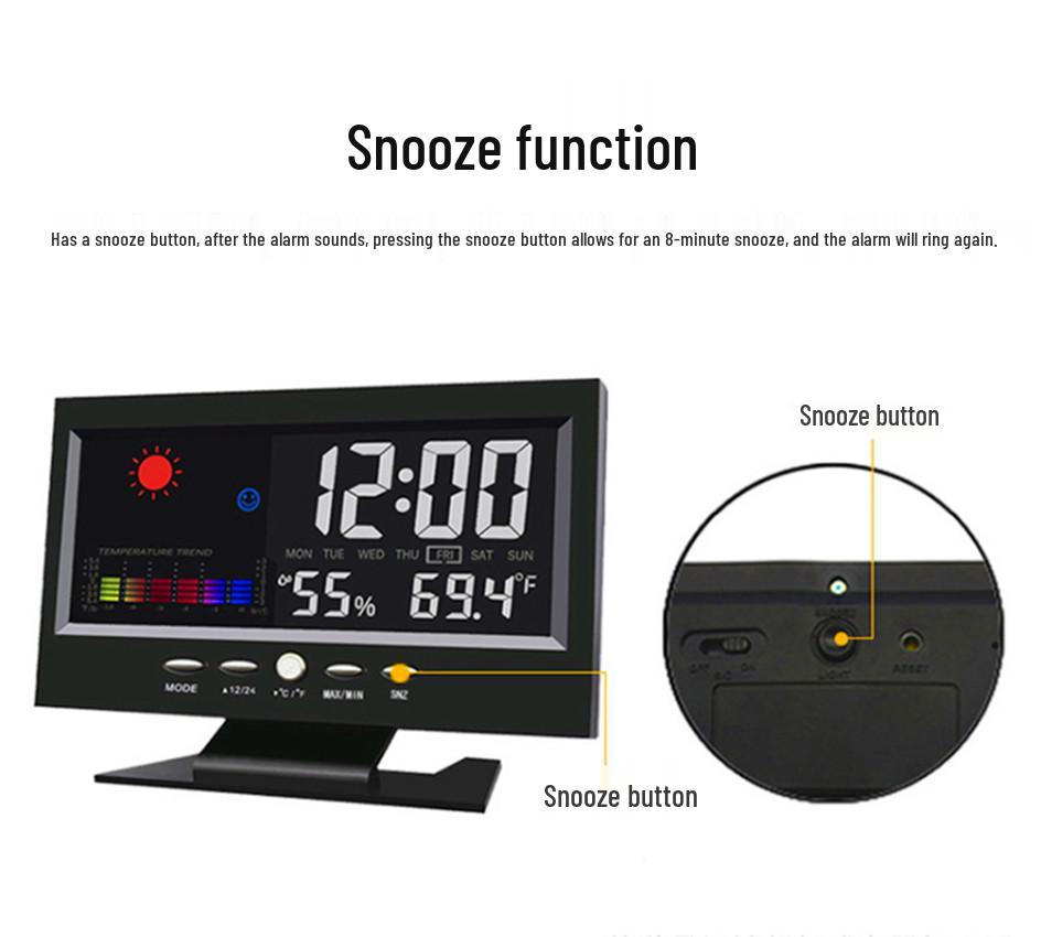 Weather Clock 8082T: Color Screen Display, Voice-Controlled Temperature & Humidity Alarm Clock