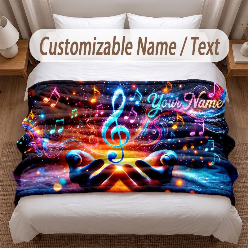 Music General Theme Soft Blanket Personalized Custom Name Text Print Warm Blanket Home Sofa Bedroom Decor