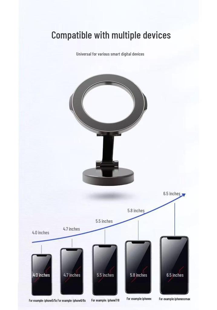 Magnetic Rotating Phone Holder for Car Dashboard - Strong Zinc Alloy with Magsafe Back Sticker