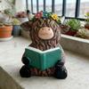 Highland Cow Figurine Reading Book Cattle Resin Statue Sculpture Home Office Decoration Ornament Book Lover Gifts