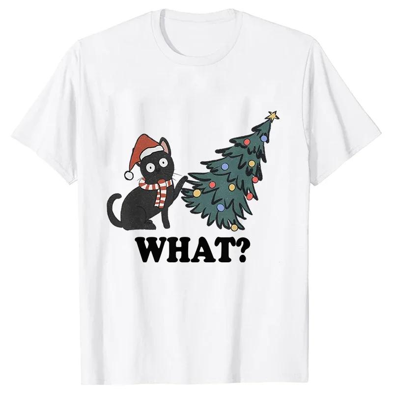 Funny Xmas Cat What Tops Tear Down The Christmas Tree Men T-Shirts Graphic Hip Hop Streetwear Short Sleeve Tees Male Clothing