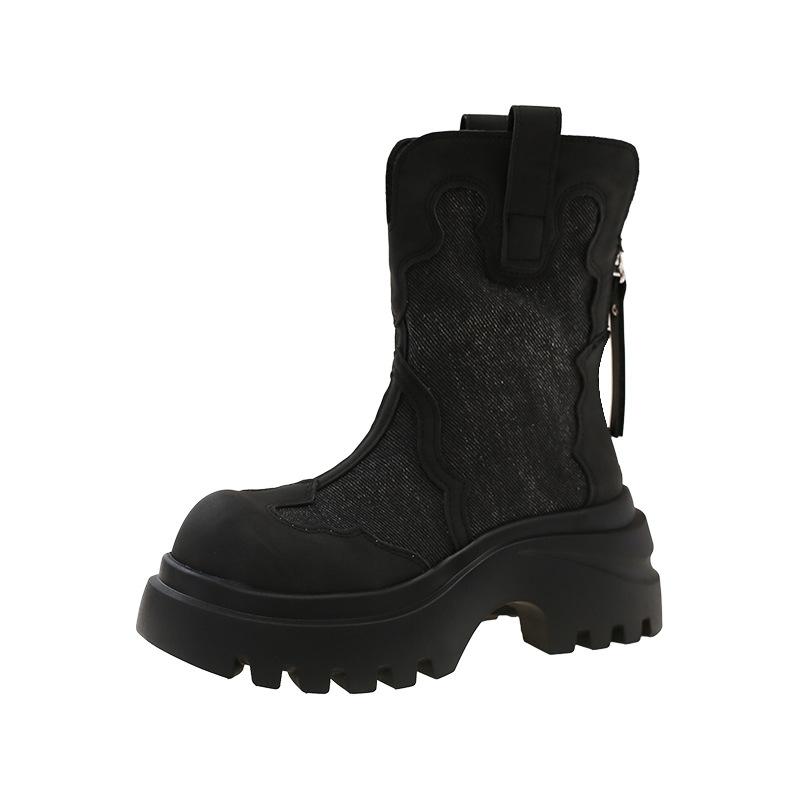 British Martin boots 2025 new French splicing western cowboy boots retro color matching thick-soled medium boots