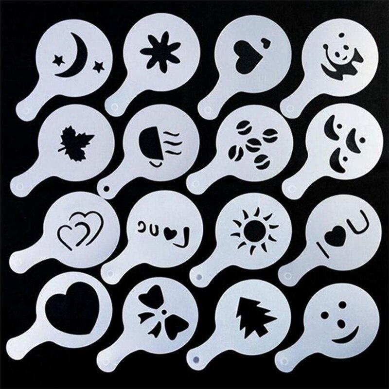 

Flour Salt Sifter Sugar Condiment Bottle Containers Chocolate Powder Shaker 16Pcs Coffee Stencils Template Duster Spray Coffee 16pc stencil#0