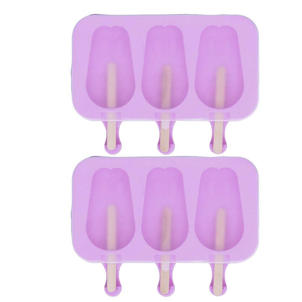 2 pcs Easy Release Homemade Popsicle Mold 3 Grid Frozen Treat Maker Silicone Ice Cream Mold DIY
