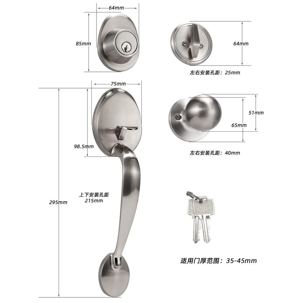 1 Set Zinc Alloy Door Locks European Style American Outdoor Door Lock Villa Entrance Door Large Handle Anti-theft Lock with Key