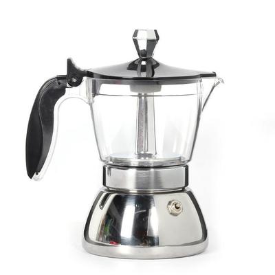 Clear Moka Coffee Maker with Hand Grinder and Filter