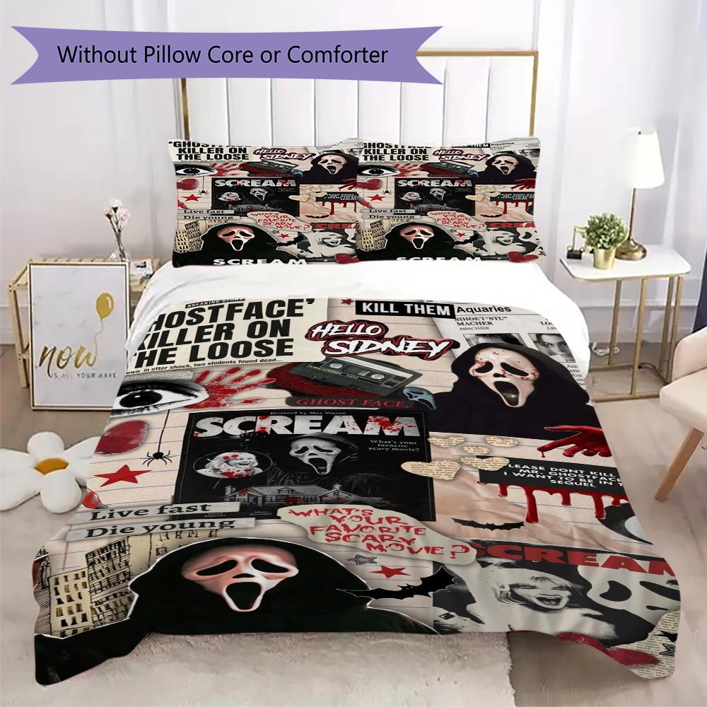 Scream Pattern Bedding uilt Set uilt Cover Pillowcase Home Decoration Birthday Gift (1 * duvet cover + 2 * pillowcase without core)