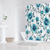 1Pc Elegant Aqua Blue Floral Shower Curtain - Polyester Fabric, Machine Washable, Suitable For Bathroom Decoration
