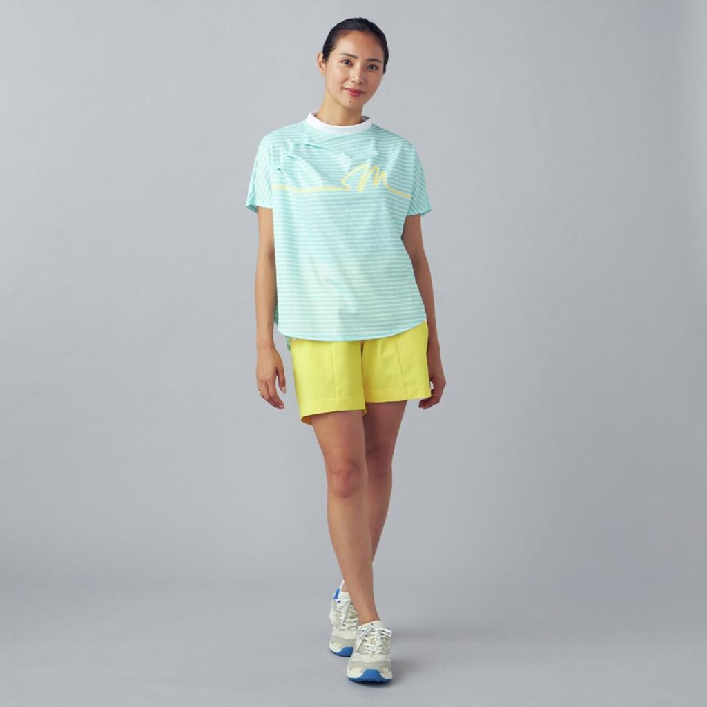Golf Wear Dry Aero Flow Border Short Sleeve Mock Neck Shirt High 52MAD202 Ladies Mint L [Mizuno] [Women's] Breathability, Sweat-Wicking, Quick-Drying