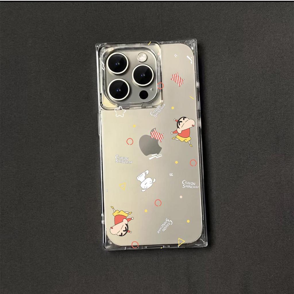 Clear Square Back Tube Case Protection For iPhone 13 14 Pro Max 12 15 Plus 11 16 ProMax Anti-Oxygen,Goofy Crayon Shinchan Pattern Casing