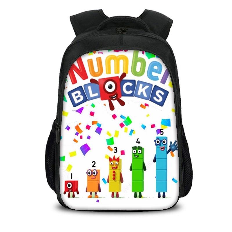 Plecak dla dzieci chłopców dziewcząt Numberblocks Torba szkolna Plecak podróżny Duża pojemność Wytrzymały materiał nylonowy Przestronna pojemność 20 l Wiele przegródek