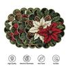 Christmas Themed Exquisite Printed Wavy Placemats, Red Berries, and Golden Pine Branch Patterns, Non-slip, Heat-resistant, Suitable for Holiday Table