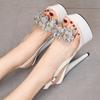 Summer Platform Sandals Women Rhinestone Transparent Ankle Buckle 13cm Stiletto High Heels Nightclub Catwalk Steel Shoes