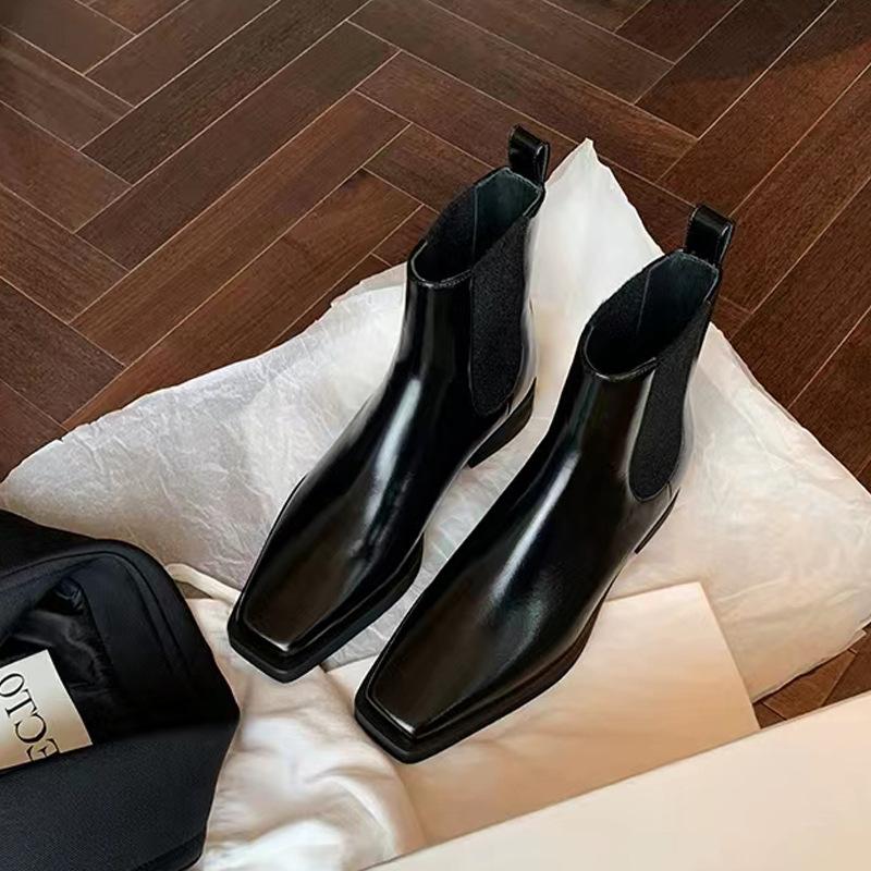 

Виноградная мать осень и зима новый стиль темперамент квадратный носок челси ботинки тонкий толстый каблук толстая подошва кожаные короткие ботинки женские 40