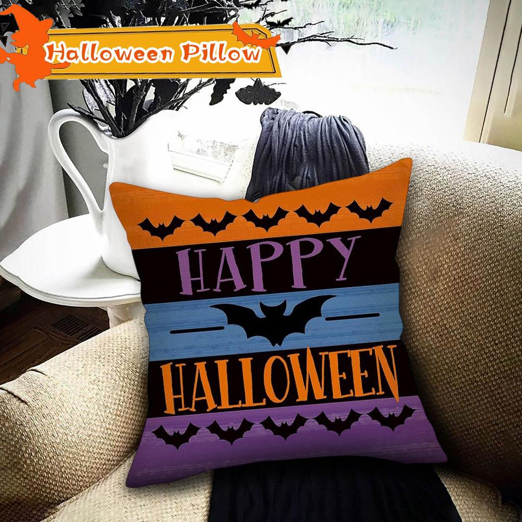 Halloween Decorative Linen Throw Pillow Cover With Single Sided Print (Pillow Insert Not Included)