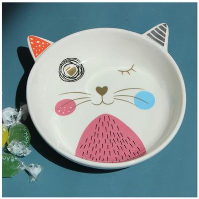 [A0179] - Empty Ceramic Bowl "Cats" White Multi-colored - 13x3. 5 Cm