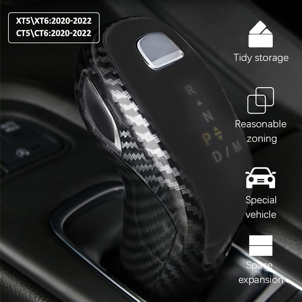 Carbon Fiber Gear Shift Knob Cover, Sport Style Trim Compatible with Cadillac XT4, XT5, XT6, CT5, CT6 2020 2021 2022 2023 2024