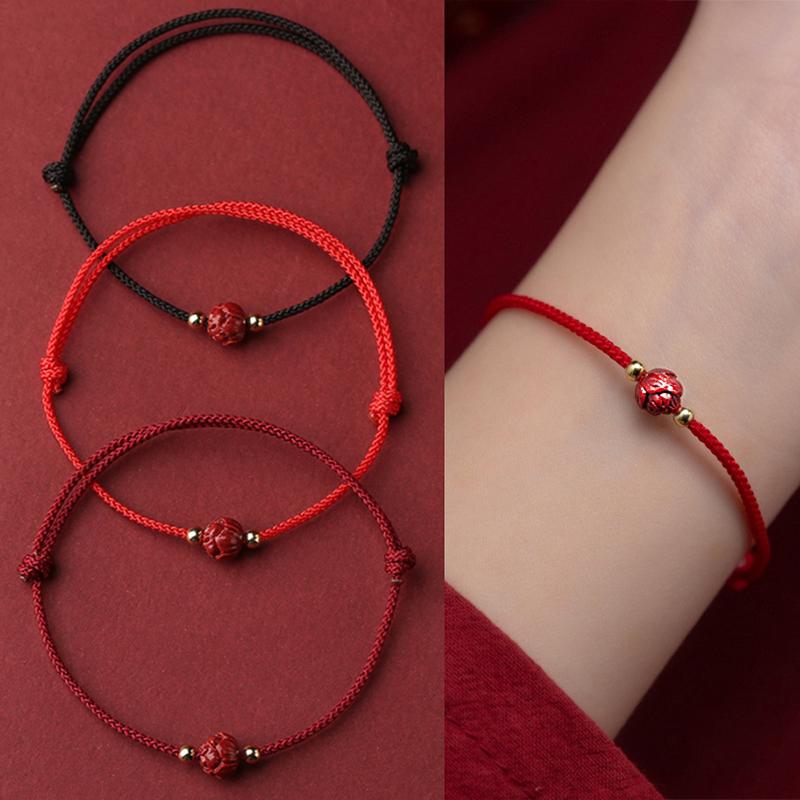 Cinnabar Lotus And Titanium Bead Protection Lucky Red String Natural Cinnabar Protection Bracelet Gift
