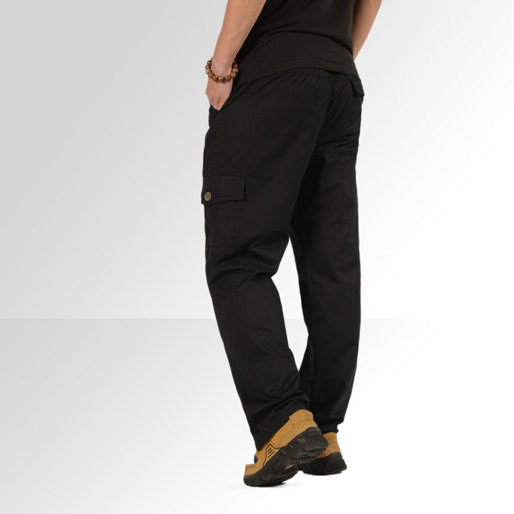 Herremote Cargobukser Casual Løse Plus Size Elastisk Midje Lomme Søm Bukser Mann Rett Ben Baggy Utendørs Bukse