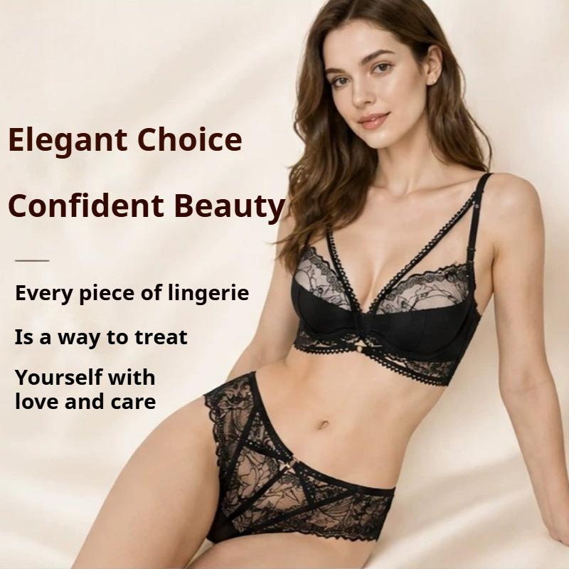 Set Lingerie Sexy Sottile in Pizzo Francese, Set Reggiseno Minimizer Anti-Caduta per Donne con Seno Abbondante