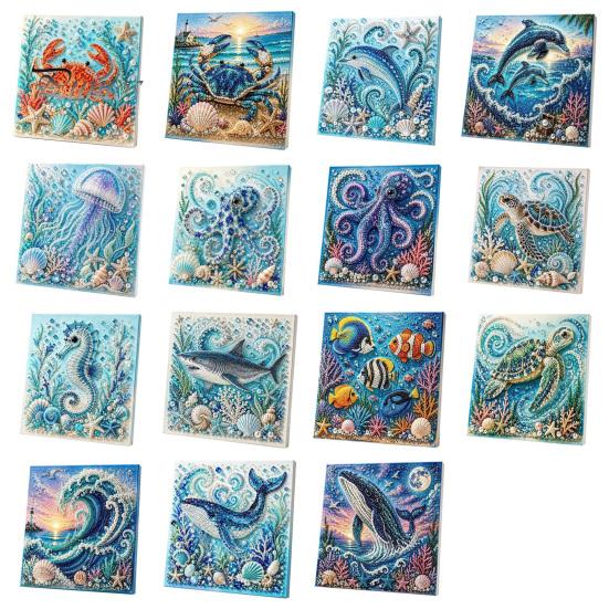 Nautical Style Home Ornament Ocean Faux Pearl Painting Kit, Marine Life 3D Art DIY Decorative Bead Picture Set Sea Turtle Fish Craft for Adults,