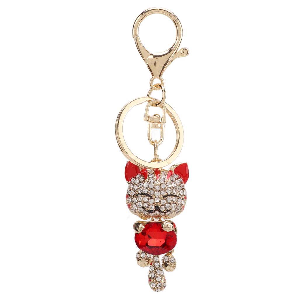 Portachiavi Simpatico Stile Gatto Lucentezza Metallica Lega di Zinco Strass Lucenti Rosso Portachiavi Decorativo per