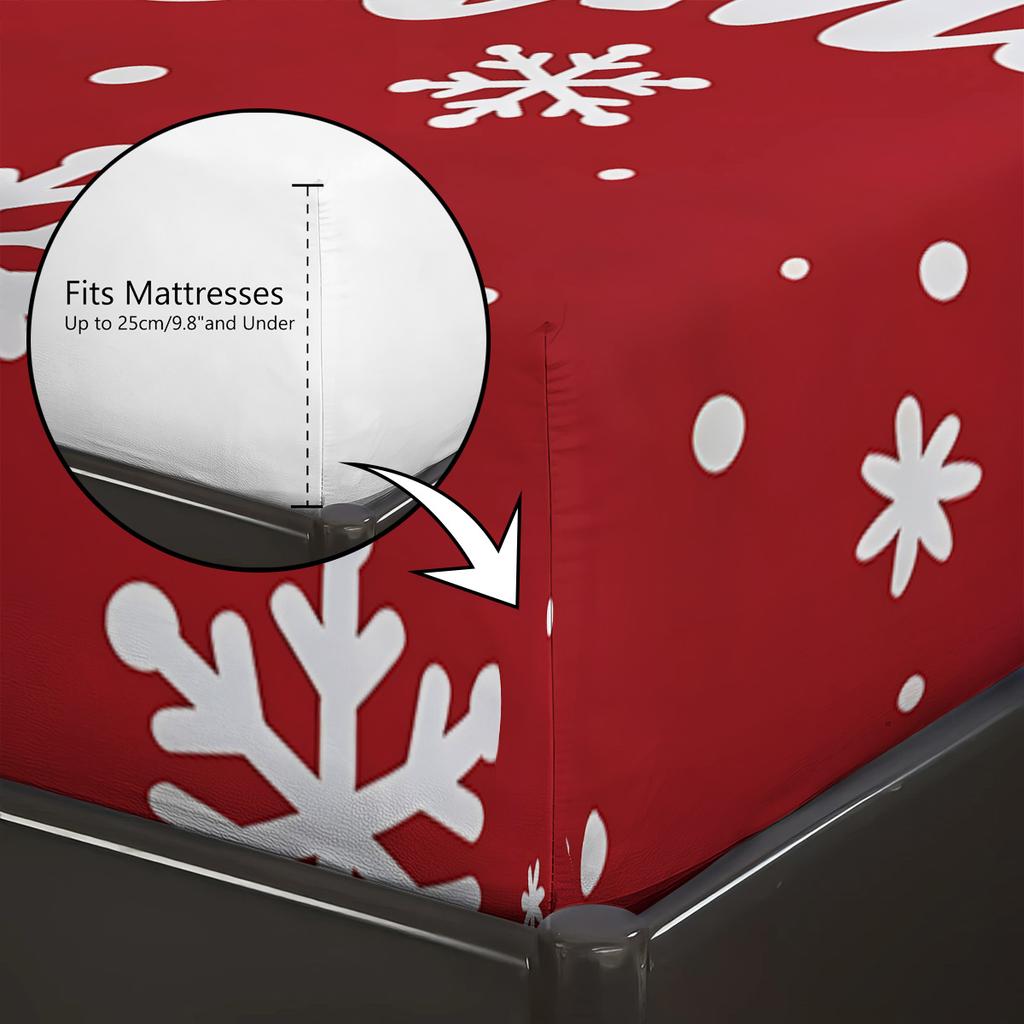 3Pcs Merry Christmas Red Print Coreless Fitted Shee Set Multiple Size Soft Bedcover Bedroom Bedding Decorations Machine Washable