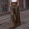 2026 High Waist Loose PU Leather Flared Pants with Pockets for Women