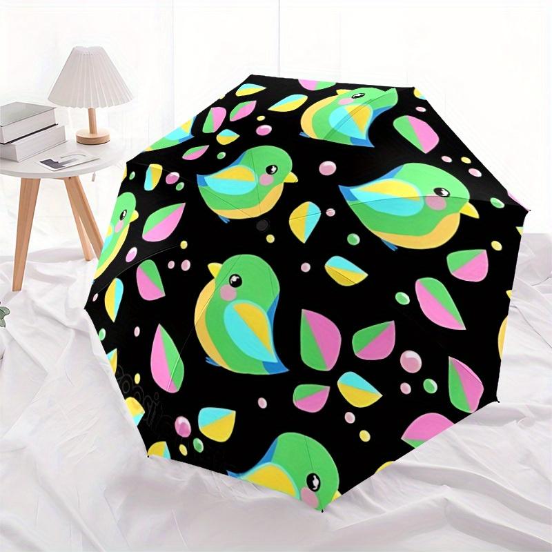 1pc Colorful Birds Pattern Automatic Folding Umbrella, Portable & Foldable Design with 8 Ribs, Casual Outdoor Accessory Yy250805065