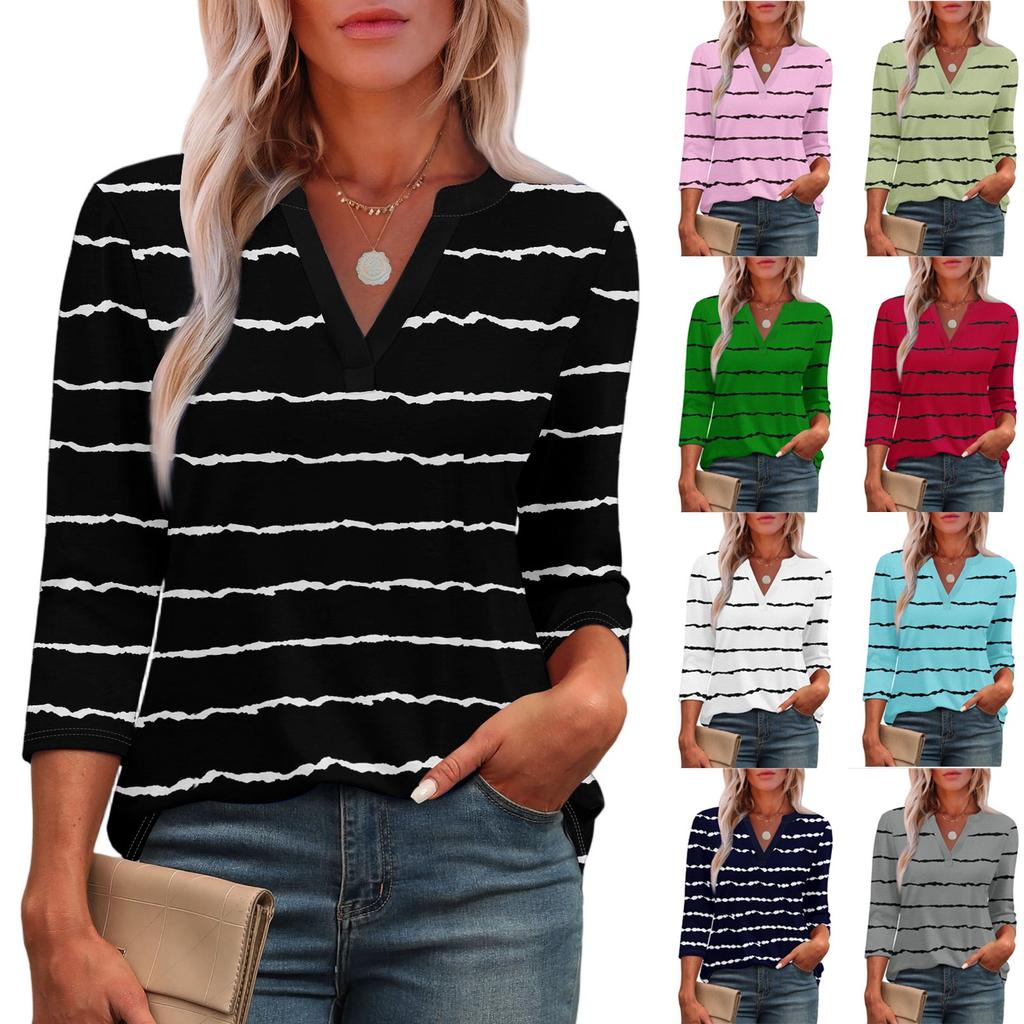 3/4 Sleeve Shirts For Women Tees Blouses Casual Plus Size Basic Tops Pullover Ladies Tunic Blouses