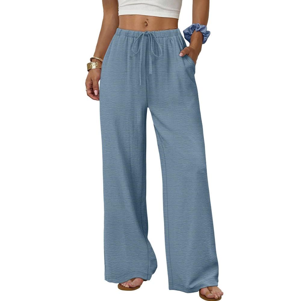 New summer casual women’s drawstring, loose-fitting, slimming, plain-coloured wide-leg trousers