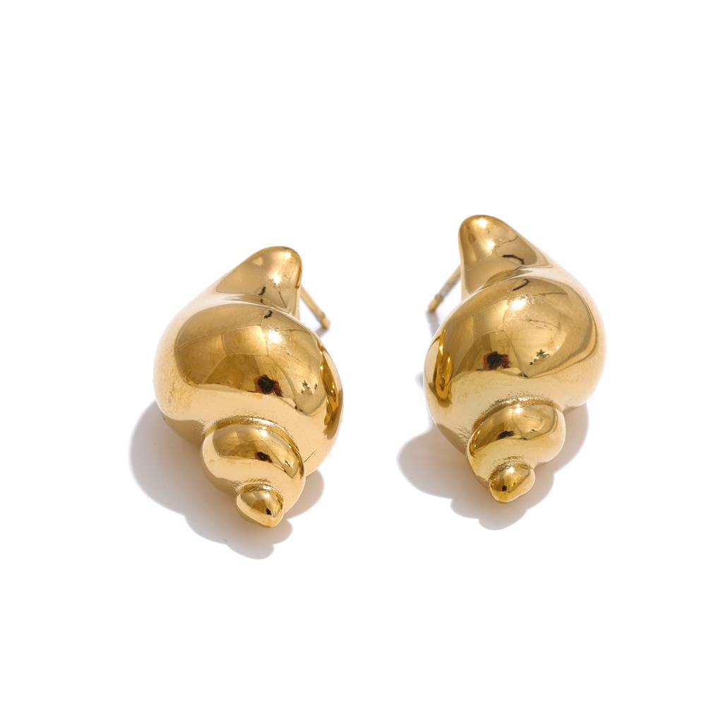 

Yhpup Ocean Element Stainless Steel Metal Texture Conch Stud Earrings for Women Popular Summer Holiday Jewelry Bijoux Femme