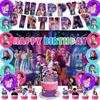 Birthday Flag Cake Topper Demon Hunters Decorations Set Anime Theme Happy Party Girls Supplies with Banner Toppers Backdrop for Kids Fans Premium