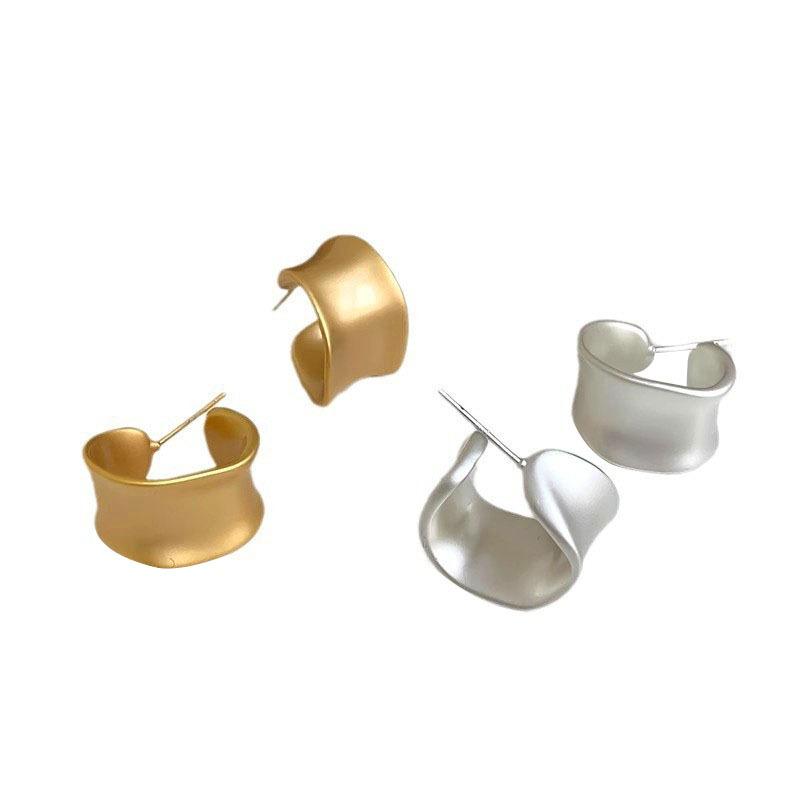 925 Sterling Silver Jewelry Simple Irregular Wide C-shaped Stud Earrings for Women Wedding Party Jewelry For Girls Friend Gift