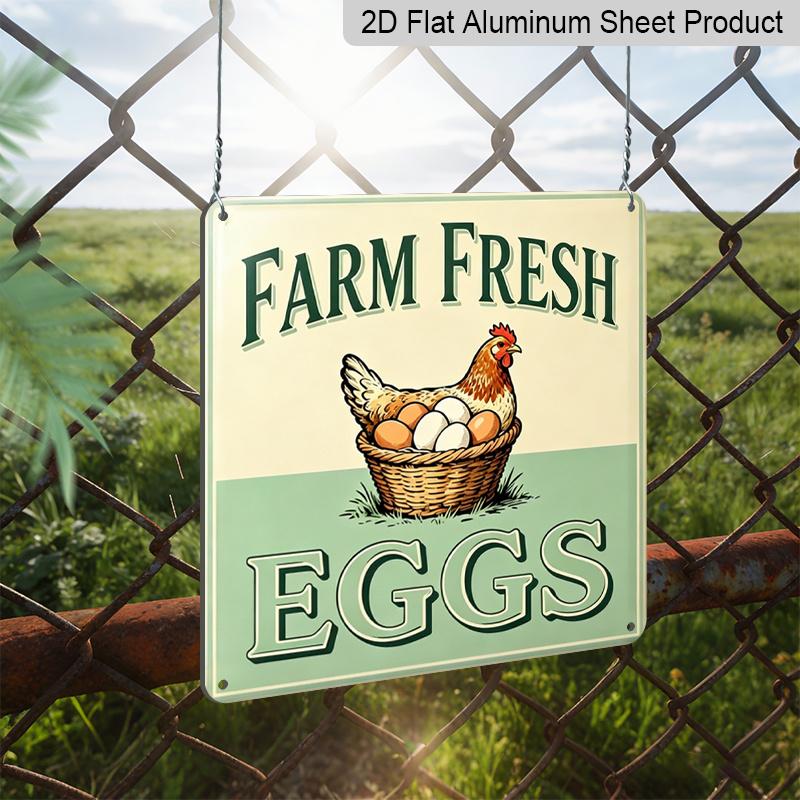 2D Flat - 1pc, Vintage Metal Aluminum Sign, Outdoor Plaque & Wall Decor, Fresh Farm Eggs Sign, Rustic Kitchen Decoration, Cottage Wall Art, Market