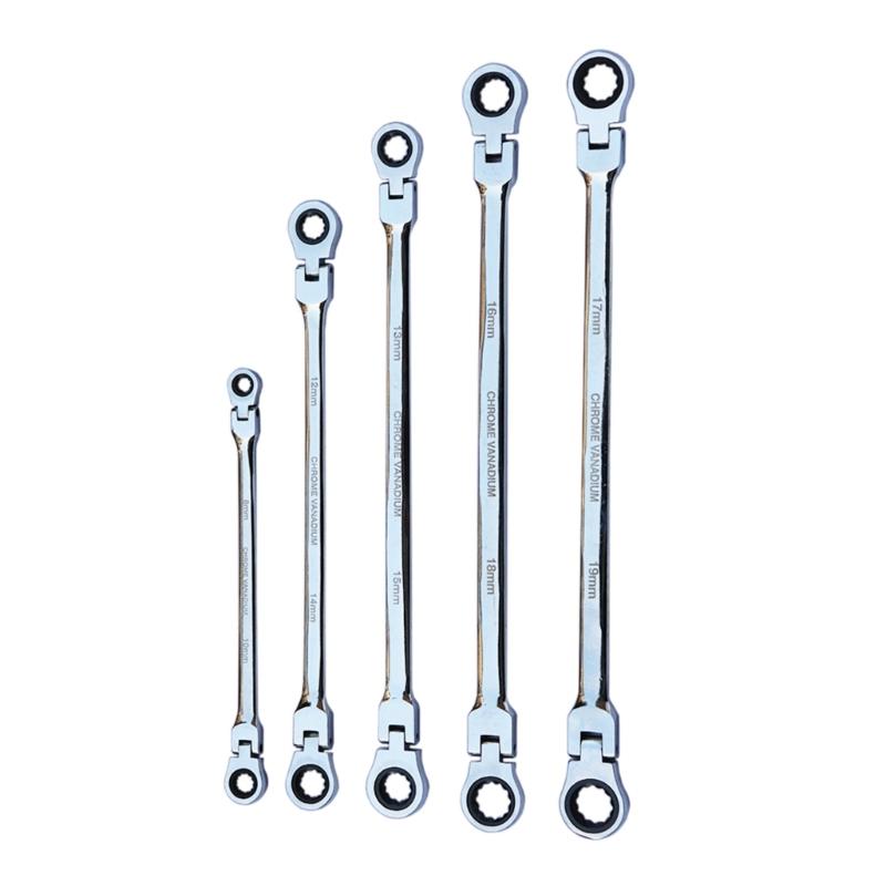 Long Double End Ratcheting Wrench Set with Flexible Head Metric Ratchet Wrenches Set 72-Tooth 6PCS Set