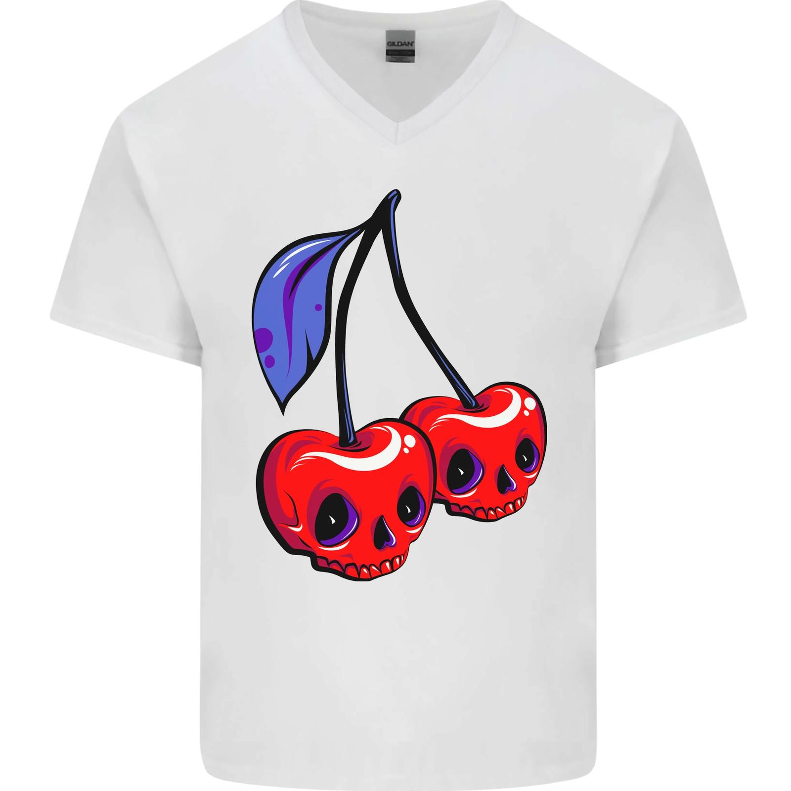 Cherry Skulls Mens V-Neck Cotton T-Shirt S разноцветный