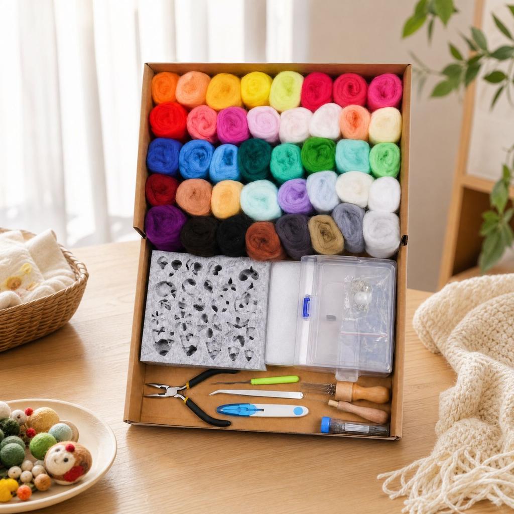 Needle Felting Kit with Wool and Tools for DIY Projects