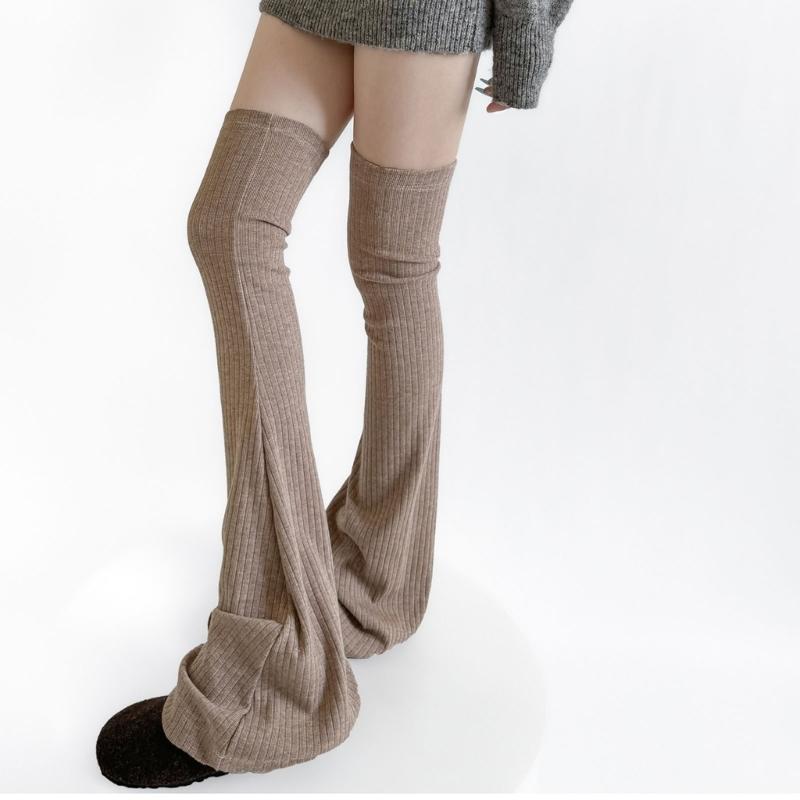 Ribbed Knit Slimming Thigh High Long Socks Elegant Solid Color Designs Flared Over Knee Leg Warmers Stockings for Women