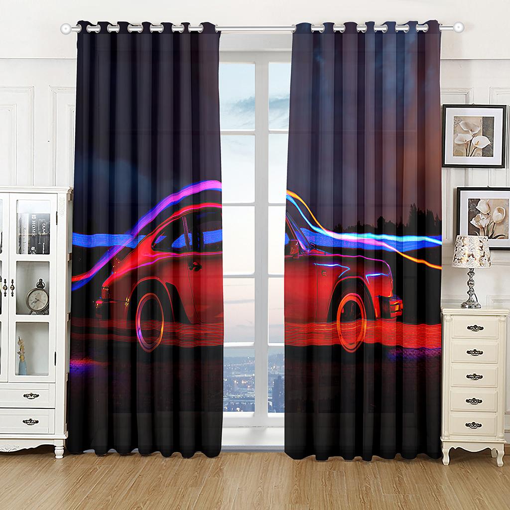 Cheap 3D Modern Cool Car Black Sports Car Sunshade Curtains 2 Panel Boys Room Bedroom Living Room Window Home Decor Curtains
