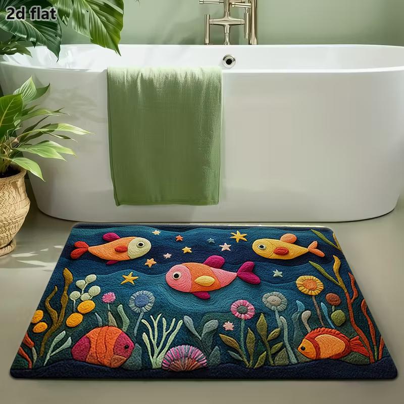 VIKAMA Cute Carpet Underwater World Mat Colorful Fish Door Mat Carpet For Living Room Rug For Bedroom Bathroom Mat Home Decor