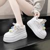 Móda Dámské 9CM Kožené Tenisky Podzim Jaro Šněrovací Ležérní Vycházková Obuv Robustní Tenisky Vysoká Platforma Sportovní Skate Obuv Žena