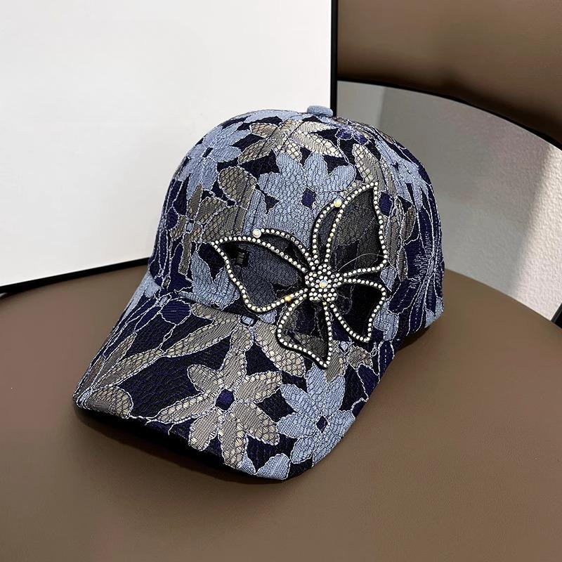 Versatile Summer Rhinestone Butterfly Baseball Cap Mom Lace Thin Breathable Sun Protection Fashionable Mother Baseball Hat for Women
